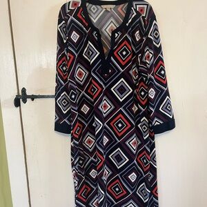 Banana Republic Geometric Long Sleeve Dress - Black, Red, White